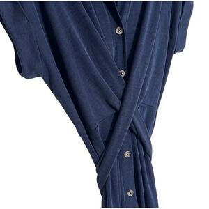 Ann Taylor LOFT Full Button Twist Tie Waist Stretch Shirt Midi Dress Navy Sz 10P
